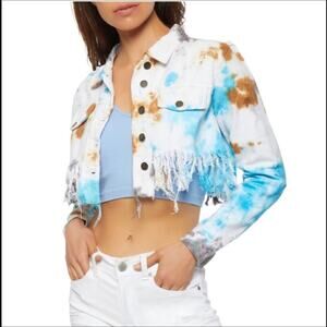 Taxi Designer Fringed Tie Dye Cropped Jacket